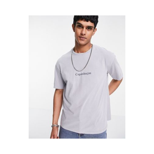 Oversized-футболка серого цвета с принтом "Copenhagen" Topman