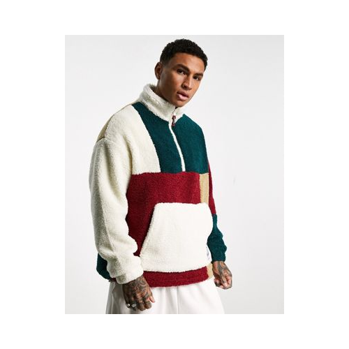 Oversized-пуловер с контрастными вставками из искусственного меха Bershka Разноцветный