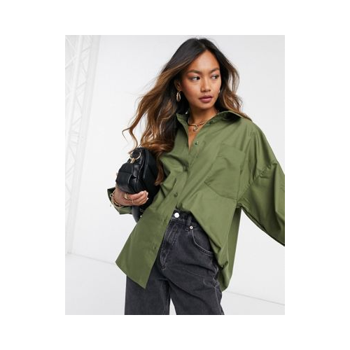 Oversized-рубашка из хлопка оливкового цвета свободного кроя в винтажном стиле ASOS DESIGN-Зеленый