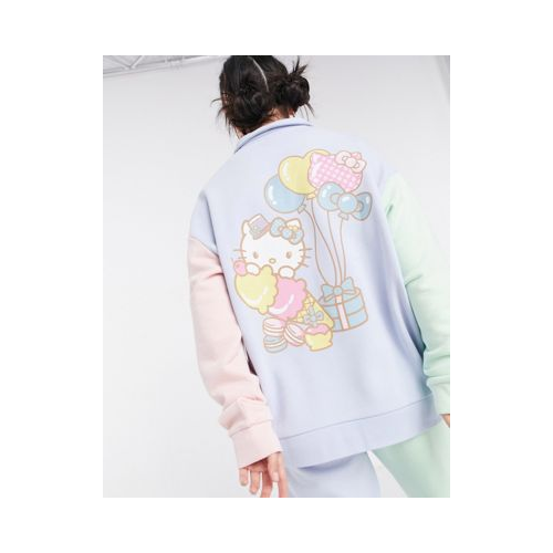 Oversized-свитшот в стиле колор блок с воротником поло от комплекта New Girl Order x Hello Kitty Голубой