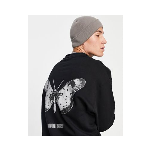 Oversized-свитшот черного цвета с принтом бабочки на спине ASOS DESIGN-Черный