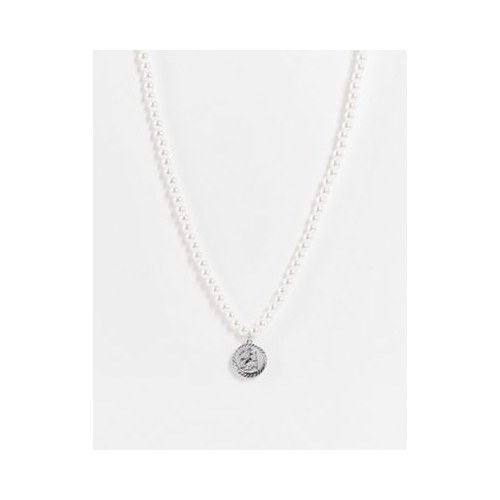 Ожерелье из искусственного жемчуга 6 мм с серебристой подвеской с изображением св. Христофора ASOS DESIGN Белый