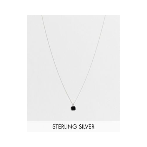 Ожерелье из стерлингового серебра с украшенной черным ониксом квадратной подвеской ASOS DESIGN