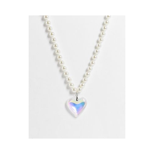 Ожерелье с искусственным жемчугом и объемной пластиковой подвеской-сердечком ASOS DESIGN Разноцветный