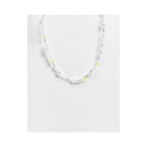 Ожерелье с синими и желтыми бусинами и искусственным жемчугом ASOS DESIGN Многоцветный