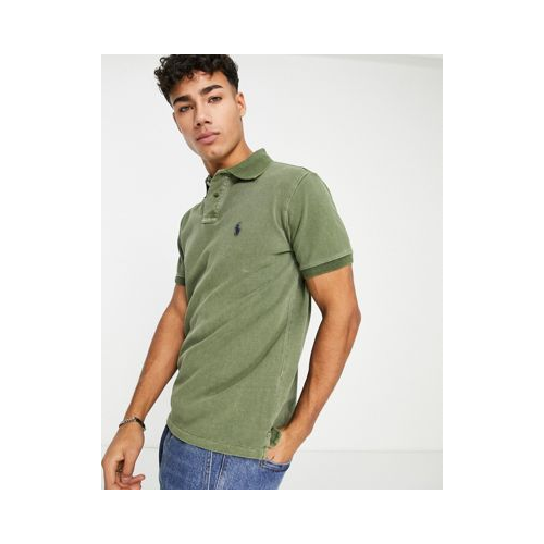 Облегающая футболка-поло оливкового цвета из пике с логотипом Polo Ralph Lauren-Зеленый