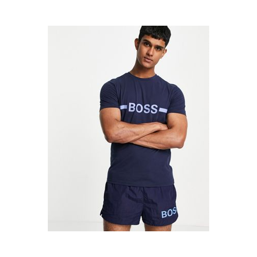 Облегающая футболка темно-синего цвета с акцентным логотипом на груди и защитой от солнца BOSS Beachwear Темно-