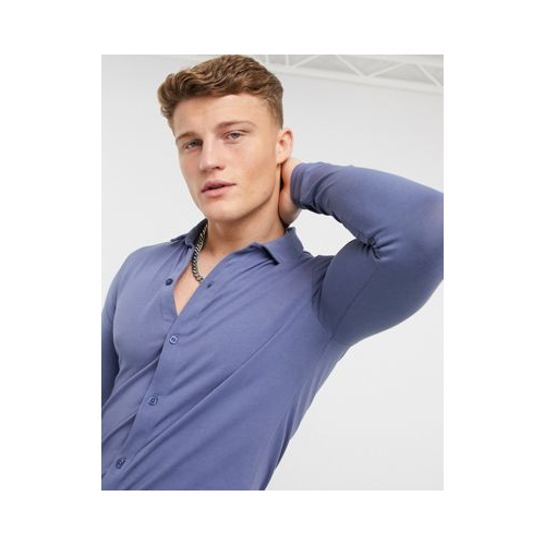 Облегающая трикотажная рубашка из смесового органического хлопка выбеленного синего цвета ASOS DESIGN Темно-