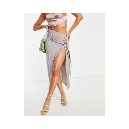 Облегающая юбка миди серо-бежевого цвета с отделкой сбоку (от комплекта) Ei8th Hour-Коричневый