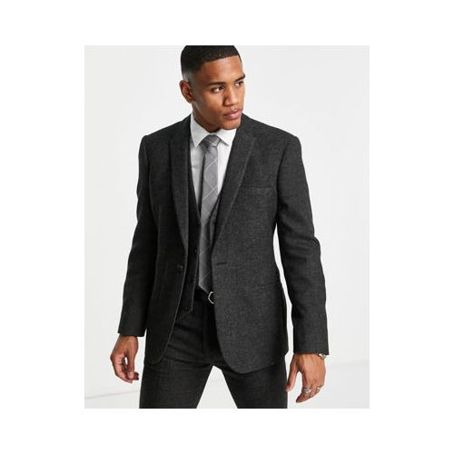 Облегающий пиджак темно-серого цвета из саржи с добавлением шерсти ASOS DESIGN