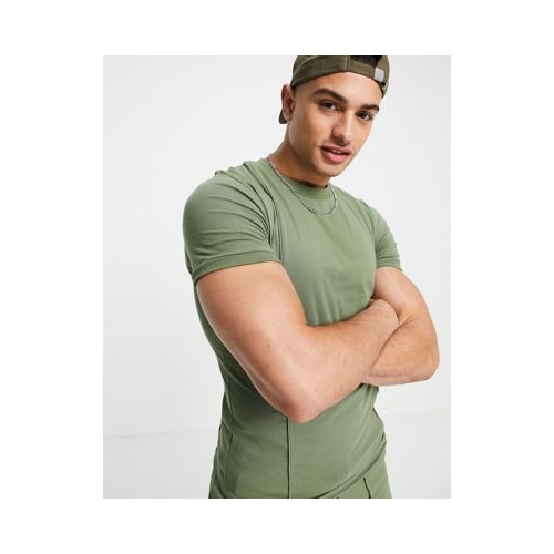 Обтягивающая футболка цвета хаки с защипами ASOS DESIGN-Зеленый