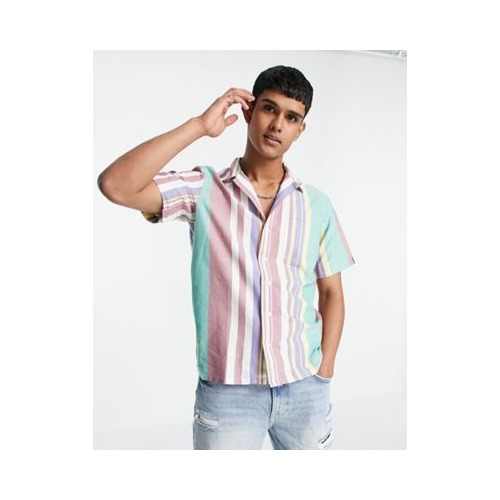 Оксфордская классическая oversized-рубашка в разноцветную полоску с короткими рукавами и открытым воротником Polo Ralph Lauren
