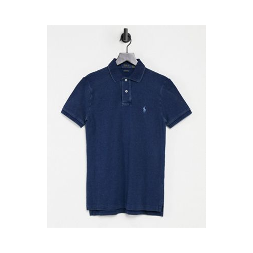 Окрашенная футболка-поло из пике темного цвета индиго с логотипом Polo Ralph Lauren Голубой