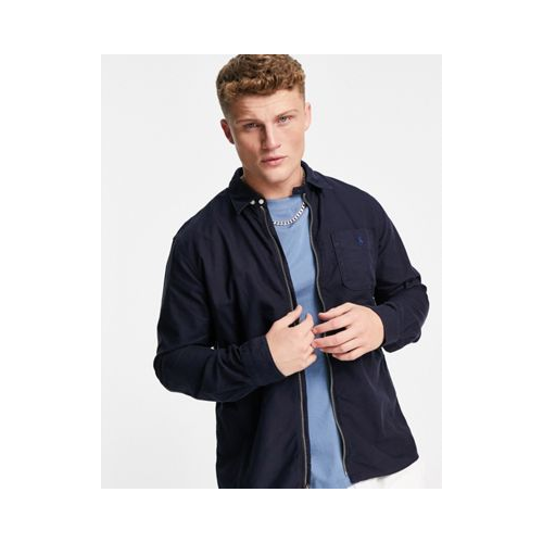 Окрашенная оксфордская куртка-рубашка свободного кроя с молнией спереди, логотипом в виде игрока в поло темно-синего цвета Polo Ralph Lauren Темно-
