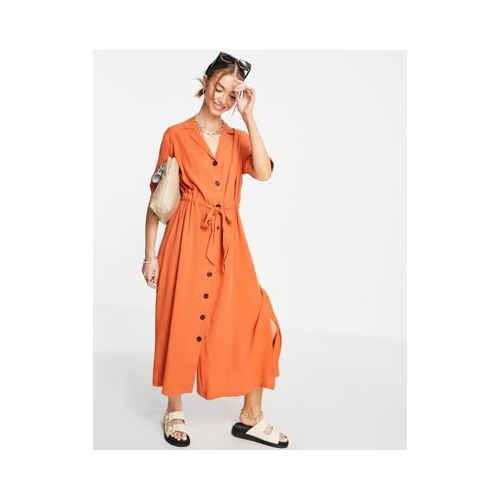 Оранжевое платье миди на пуговицах Selected Cally-Оранжевый цвет