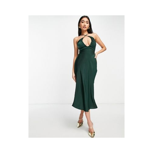Атласное платье миди с завязкой на спине ASOS DESIGN-Зеленый цвет