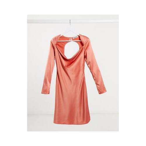 Атласное платье мини терракотового цвета с вырезом на спине Unique21-Розовый