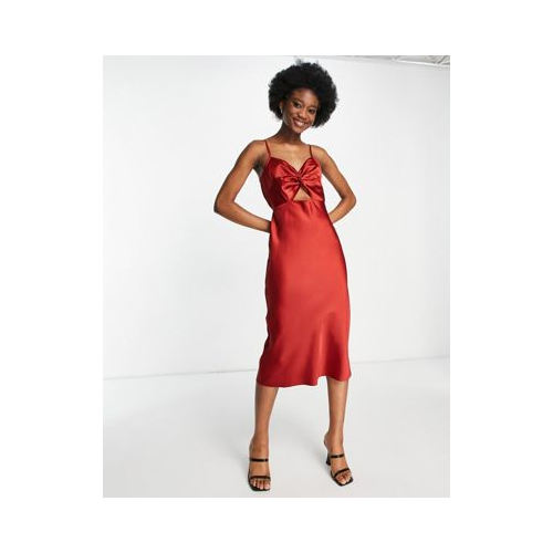 Атласное платье-комбинация рыжего цвета с вырезом Miss Selfridge-Коричневый