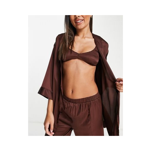 Атласная пижама из бралетта, брюк и халата шоколадного цвета ASOS DESIGN-Коричневый