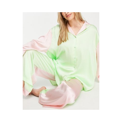 Атласная пижама из рубашки и брюк в стиле колор блок нескольких цветов Topshop Разноцветный