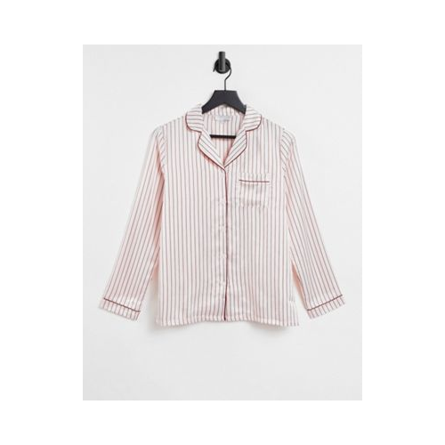Атласная пижамная рубашка кремового цвета в полоску Loungeable Многоцветный