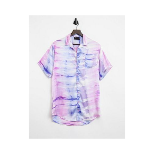 Атласная пляжная рубашка с мраморным принтом тай-дай ASOS DESIGN Многоцветный