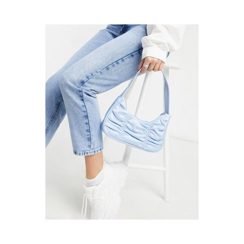 Атласная присборенная сумка на плечо светло-голубого цвета из переработанных материалов Monki Tanya