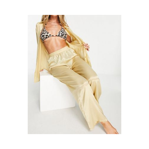 Атласные пляжные брюки золотистого цвета с широкими штанинами от комплекта ASOS DESIGN