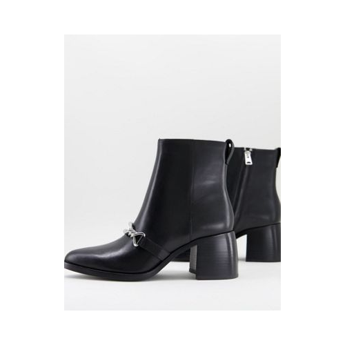 All Saints rhye leather chain detail heeled boots in black-Черный цвет