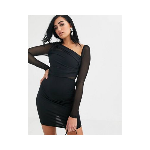 Асимметричное облегающее платье мини с шифоновыми рукавами The Girlcode-Черный цвет