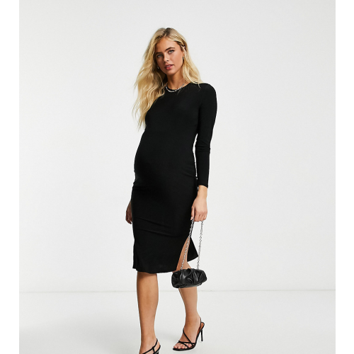 Базовое трикотажное платье миди черного цвета с длинными рукавами Flounce Maternity
