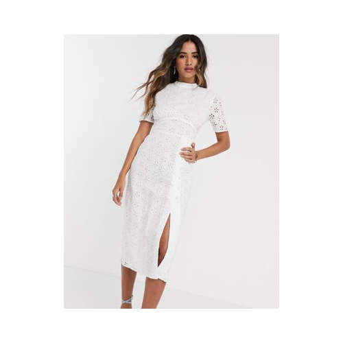 Белое чайное платье миди с вышивкой ришелье ASOS DESIGN