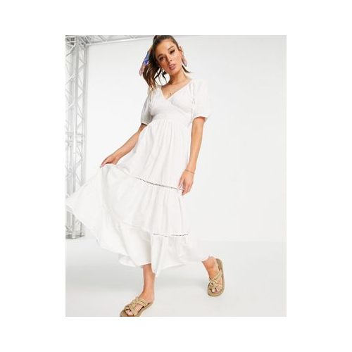 Белое платье макси с присборенной талией и кружевными вставками ASOS DESIGN