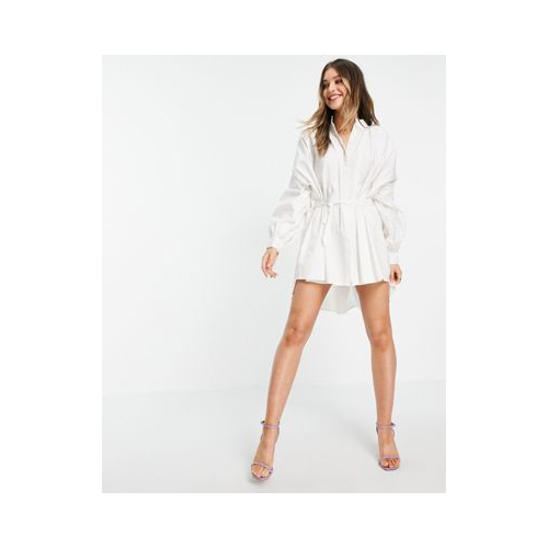 Белое платье-рубашка с объемными рукавами-кейп In The Style x Lorna Luxe