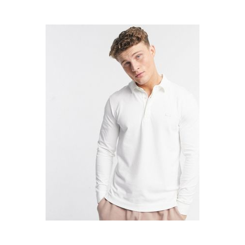 Белая узкая футболка-поло из пике с длинными рукавами Lacoste