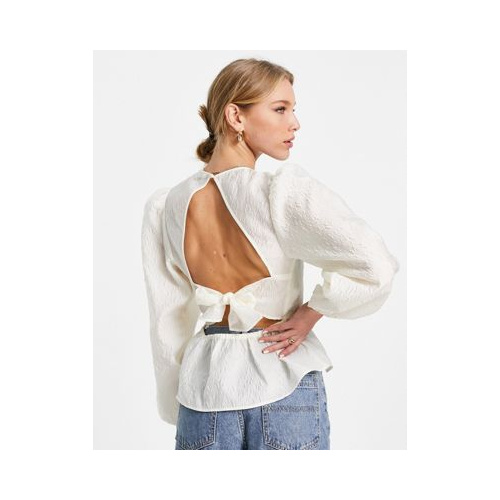 Белая блузка из структурированного жаккарда с завязкой на спине Envii