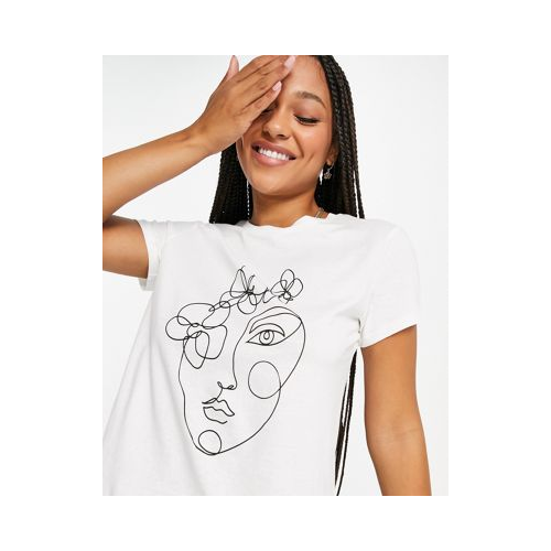 Белая футболка из органического хлопка рисунком лица JDY