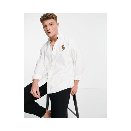 Белая оксфордская рубашка классического кроя на пуговицах с фирменным логотипом Polo Ralph Lauren