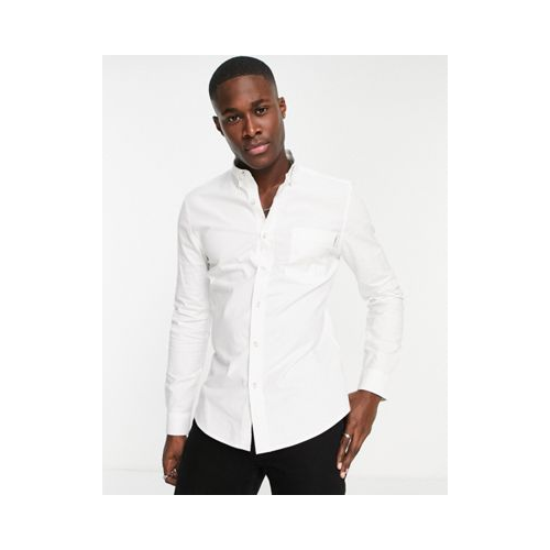 Белая оксфордская рубашка облегающего кроя из эластичной ткани с длинными рукавами Topman