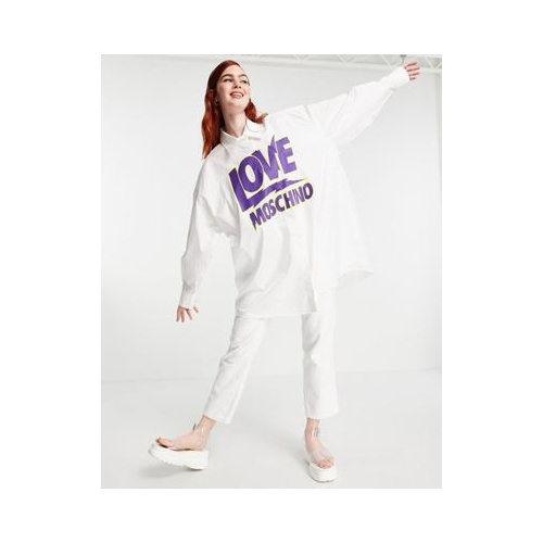 Белая oversized-рубашка с логотипом Love Moschino