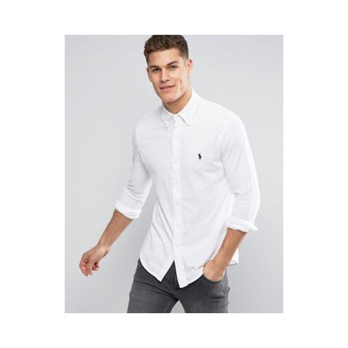 Белая приталенная рубашка из пике с логотипом Polo Ralph Lauren