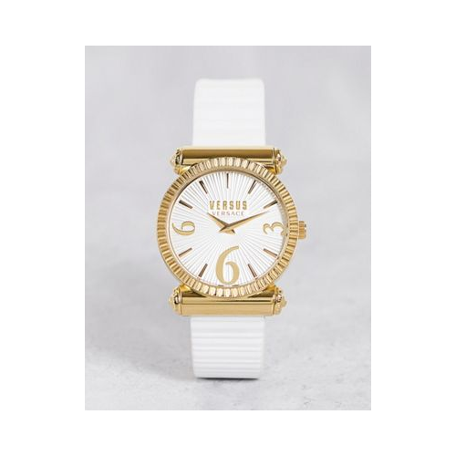 Белые часы с крупным белым циферблатом и ремешком из натуральной кожи Versus Versace