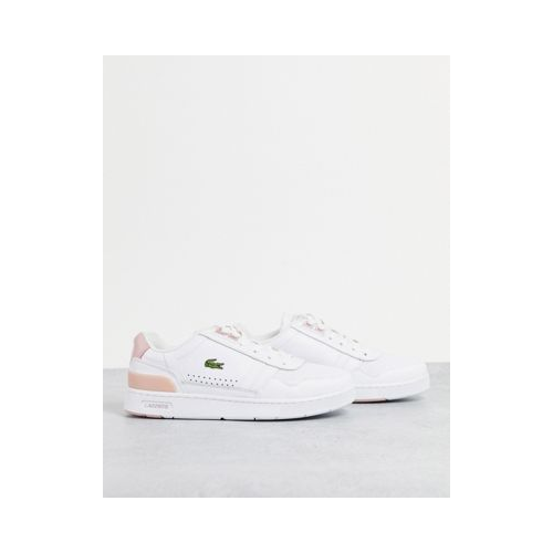 Белые и светло-розовые кожаные кроссовки Lacoste T-Clip