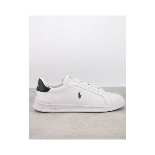 Белые кожаные кроссовки с черным логотипом Polo Ralph Lauren Heritage Court