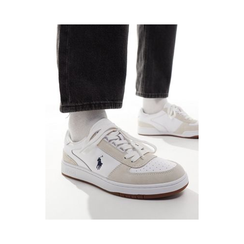 Белые кожаные кроссовки с замшевыми вставками и фирменным логотипом Polo Ralph Lauren Court