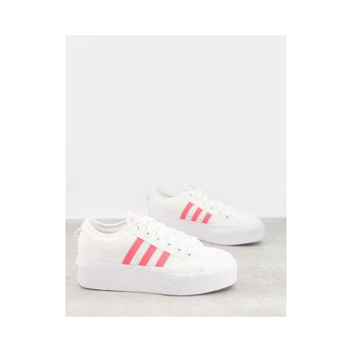 Белые кроссовки на платформе с тремя розовыми полосками adidas Originals Nizza