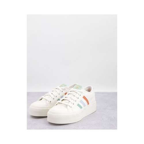 Белые кроссовки на платформе с тремя цветными полосками adidas Originals Nizza