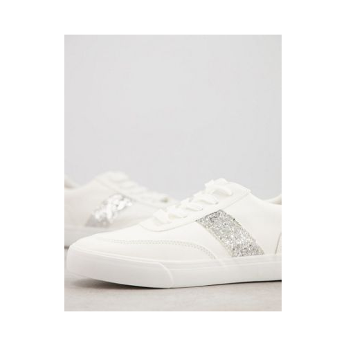 Белые кроссовки на шнуровке с полоской с серебристыми блестками по бокам London Rebel bridal