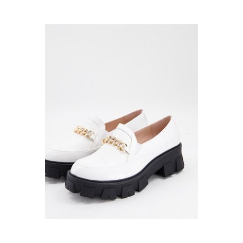 Белые туфли на плоской массивной подошве с эффектом крокодиловой кожи и золотистой цепочкой RAID Alessio