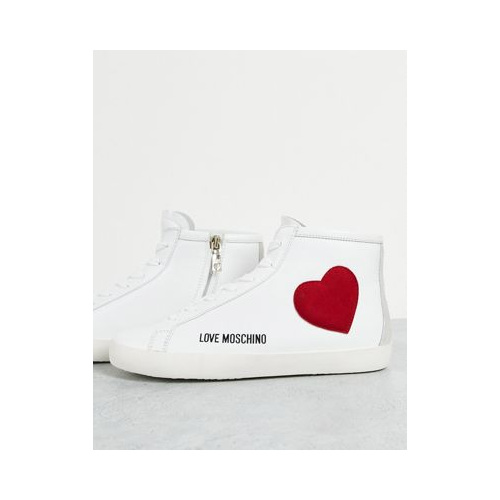 Белые высокие кроссовки с сердечком Love Moschino Free Love